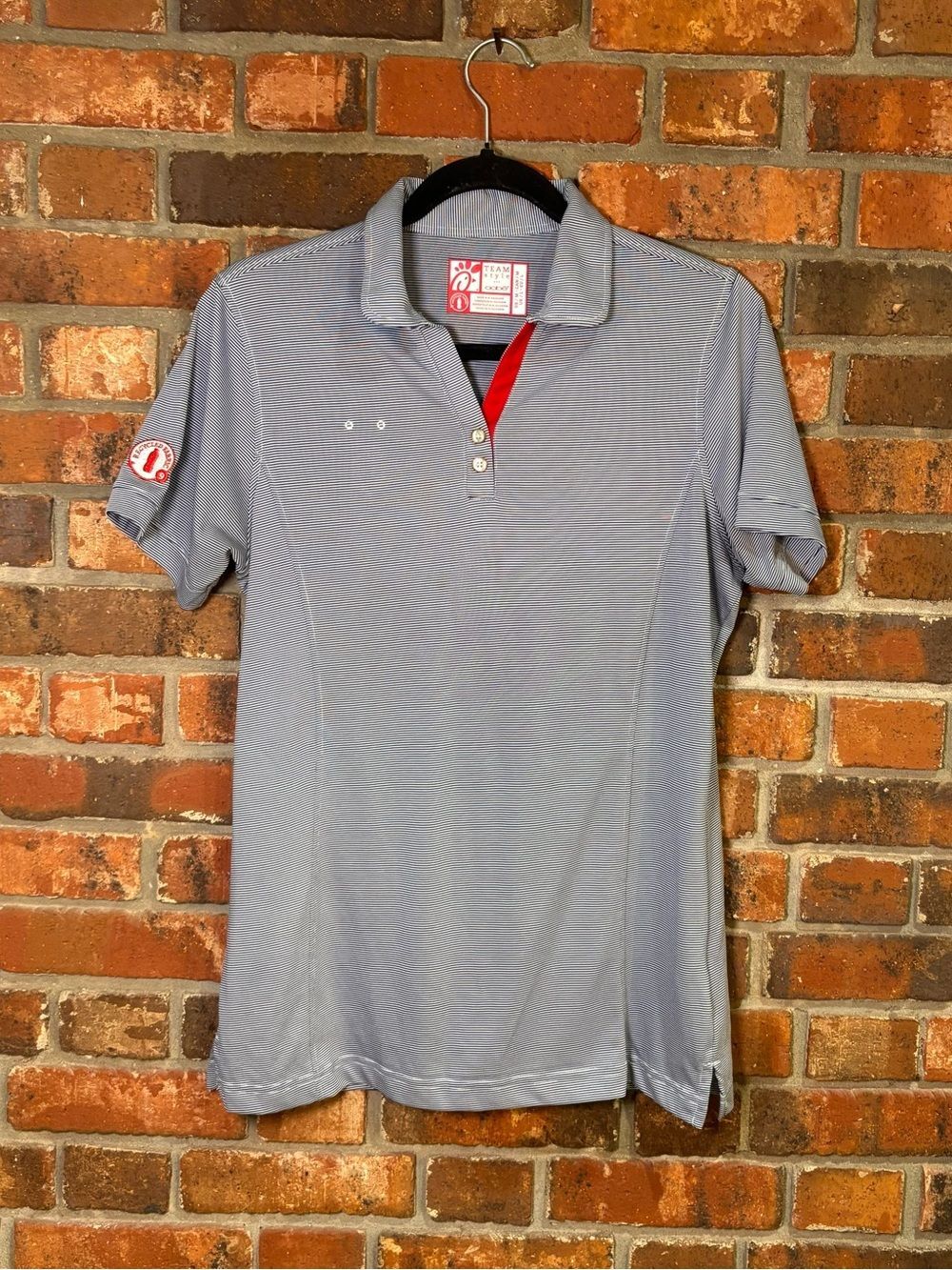 Chick-fil-a womens employee uniform striped polo shirt blue/white M